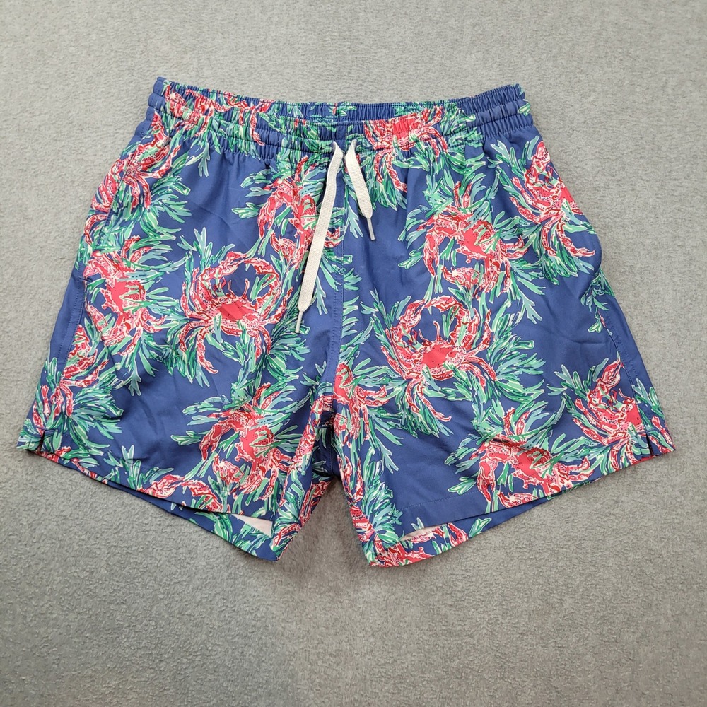 Chubbies Swim Trunks Mens Medium Blue Red Crab Print Nautical 5.5" Inseam
